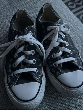 Classic Black Canvas Low-Top Sneakers with White Trim